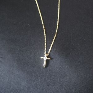Delicate Gold Cross Necklace with Clear Stone Accent